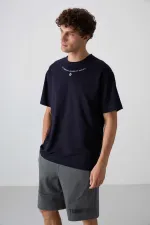 Tommylife Toptan O Yaka Oversize Baskılı Erkek T-Shirt 88343 Lacivert