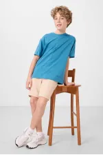 T-shirt basique oversize en coton doux texturé Tommylife pour garçon, couleur bleu pétrole, référence 11297.