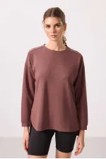 Tommylife Wholesale Soft Texture O Neck Comfortable Form Women's Tunic Sweatshirt - 97305 Brown