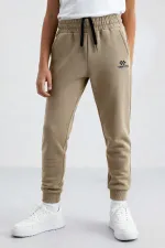 Tommlife Toptan Koyu Bej Standart Manşetli İnce Erkek Çocuk Eşofman Alt  - 11062