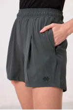 Tommylife Toptan Polyester Gizli Cep Fermuarlı Rahat Form Kadın Şort - 91014 Haki