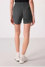 Tommylife Toptan Polyester Gizli Cep Fermuarlı Rahat Form Kadın Şort - 91014 Haki