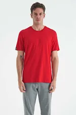 T-shirt basique Tommylife Wholesale à col rond et coupe standard pour homme, rouge, référence 87911