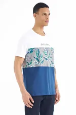 Tommylife Wholesale White Gradient Print Detail Crew Neck Standard Fit Men's T-Shirt - 88177