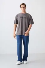 Tommylife Wholesale Crew Neck Oversize Printed Men's T-Shirt 88334 Dark Gray