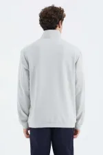 Sweat-shirt homme Tommylife en gros, orné de pierres, col montant, demi-zip et poches - 88278