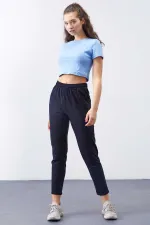 Tommylife Toptan Lacivert Yüksek Bel Jogger Rahat Form Dar Paça Kadın Eşofman Alt - 94566
