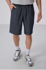 Short chino extensible léger, coupe standard, en denim bleu marine Tommylife Wholesale 81290