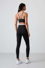 Tommylife Toptan Yüksek Bel Dar Paça Kadın Büstiyer Tayt Takım 95333 Siyah