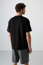 Tommylife Toptan O Yaka Oversize Baskılı Erkek T-Shirt 88343 Siyah