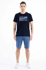 Tommylife Wholesale Navy Blue Text Print Standard Fit Crew Neck Men's T-Shirt - 88172