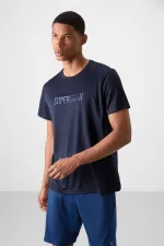 Tommylife Toptan O Yaka Standart Kalıp Aktif Spor Erkek T-Shirt 88385 Lacivert