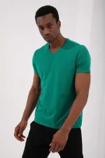 T-shirt basique Tommylife pour homme, col en V, coupe standard, vert foncé, référence 87912.