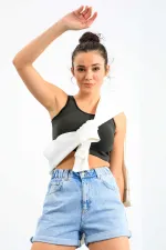 Débardeur court sans manches Tommylife Wholesale, kaki, coupe ajustée, col en U, pour femme - 97162