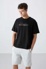 Tommylife Toptan O Yaka Oversize Baskılı Erkek T-Shirt 88334 Siyah
