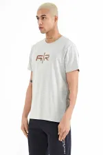 Tommylife Toptan Boris O Yaka Standart Kalıp Baskılı Erkek T-Shirt 88206 Gri Melanj