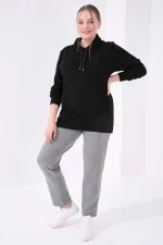 Tommylife Toptan Gri Melanj Cepli Rahat Form Klasik Paça Kadın Büyük Beden Eşofman Alt - 94014