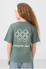 Tommylife Wholesale Cotton Crew Neck Oversize Fit Basic Girls' T-Shirt 75178 Light Green