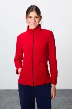 Ensemble de survêtement en polaire Tommylife Wholesale pour femme, coupe classique, col montant, taille oversize, rouge et marine (réf. 95339).