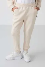 Tommylife Toptan 7-15 Yaş Dik Yaka Erkek Çocuk Eşofman Takımı 11256 Bej