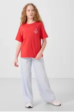 Tommylife Toptan Pamuklu O Yaka Oversize Fit Basic Kız Çocuk T Shirt 75178 Fiesta