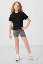 Tommylife Toptan Esnek Standart Fit Basic Performans Kız Çocuk Tayt 75189 Koyu Gri