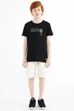 T-shirt garçon Tommylife Wholesale noir, col rond, coupe standard, imprimé, taille serveur, réf. 11145