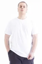 T-shirt homme Tommylife Wholesale blanc basique à manches courtes et col rond, grandes tailles - 88072