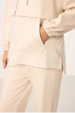 Ensemble tunique de survêtement oversize à capuche et texture douce Tommylife pour femme - 95348 Beige