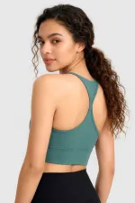 Tommylife Toptan Orman Yeşili Standart Fit Baskılı Sırt Detaylı Kadın Spor Büstiyer - 97300