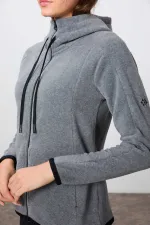 Sweat-shirt polaire à capuche zippé Tommylife Wholesale pour femme, coupe standard, gris chiné 97287