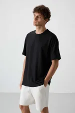 Tommylife Toptan O Yaka Oversize Basic Erkek T-Shirt 88379 Siyah