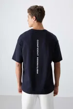 Tommylife Wholesale Crew Neck Oversize Printed Men's T-Shirt 88321 Navy Blue