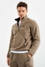 Tommylife Wholesale Standard Fit Half-Zip Fleece Men's Tracksuit Set 85159 Camel