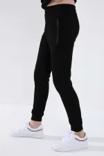 Pantalon de jogging noir pour garçon Tommylife, avec poche zippée, coupe standard et ourlets resserrés - 64042