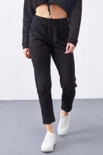 Tommylife Toptan Siyah Yüksek Bel Jogger Rahat Form Dar Paça Kadın Eşofman Alt - 94566