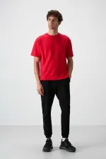 Tommylife Toptan Comfort Fit Nakışlı Erkek Jogger Eşofman Alt 82123 Siyah