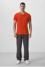 Tommylife Wholesale V-Neck Standard Fit Basic Men's T-Shirt 87912 Orange