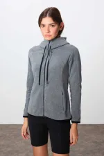 Sweat-shirt polaire à capuche zippé Tommylife Wholesale pour femme, coupe standard, gris chiné 97287