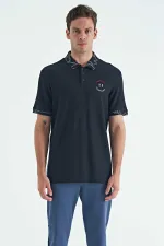 Tommylife Toptan Lacivert Yazı Nakışlı Baskı Detaylı Standart Kalıp Polo Yaka Erkek T-Shirt - 88239