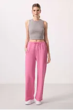 Tommylife Toptan Keten Geniş Paça Rahat Form Kadın Palazzo Pantolon - 94675 Fuşya