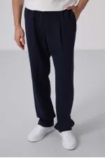 Pantalon palazzo pour homme Tommylife Wholesale, coupe confortable, surface texturée, référence 82163, bleu marine