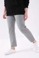 Tommylife Toptan Gri Melanj Klasik Paça Taş Detaylı Kadın Büyük Beden Eşofman Alt - 94040