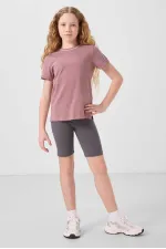 Tommylife Toptan Pamuklu O Yaka Oversize Fit Baskılı Kız Çocuk T Shirt 75177 Gül Kurusu