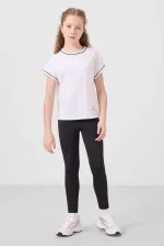 Ensemble de leggings Tommylife Wholesale pour filles, col rond, rayures latérales, coupe standard, performance, blanc et noir, réf. 75191