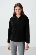 Tommylife Wholesale Hooded Oversize Women's Fleece Sweatshirt 97286 Black