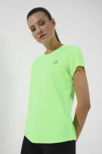 T-shirt Tommylife Wholesale vert fluo basique à manches courtes et col rond pour femme - 97144