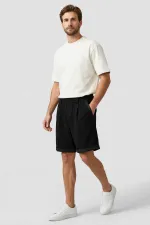 Short noir oversize basique pour homme Tommylife, coupe ample, avec ceinture - 81285