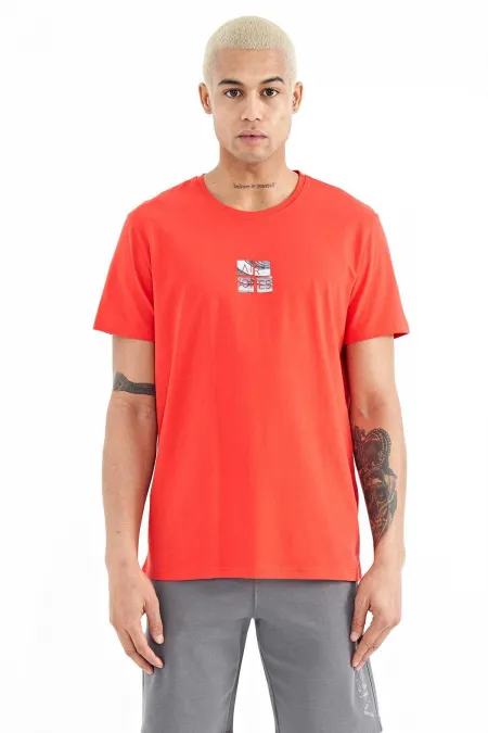 Tommylife Wholesale Miles Crew Neck Standard Fit Printed Men's T-Shirt 88222 Fiesta