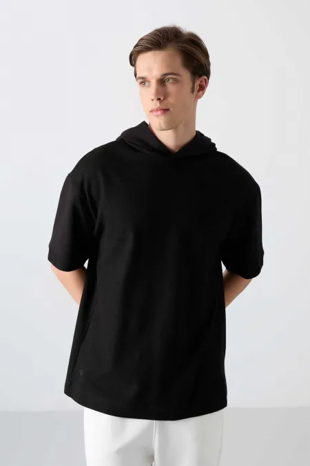 Tommylife Wholesale Hooded Oversize Basic Men's T-Shirt 88335 Black